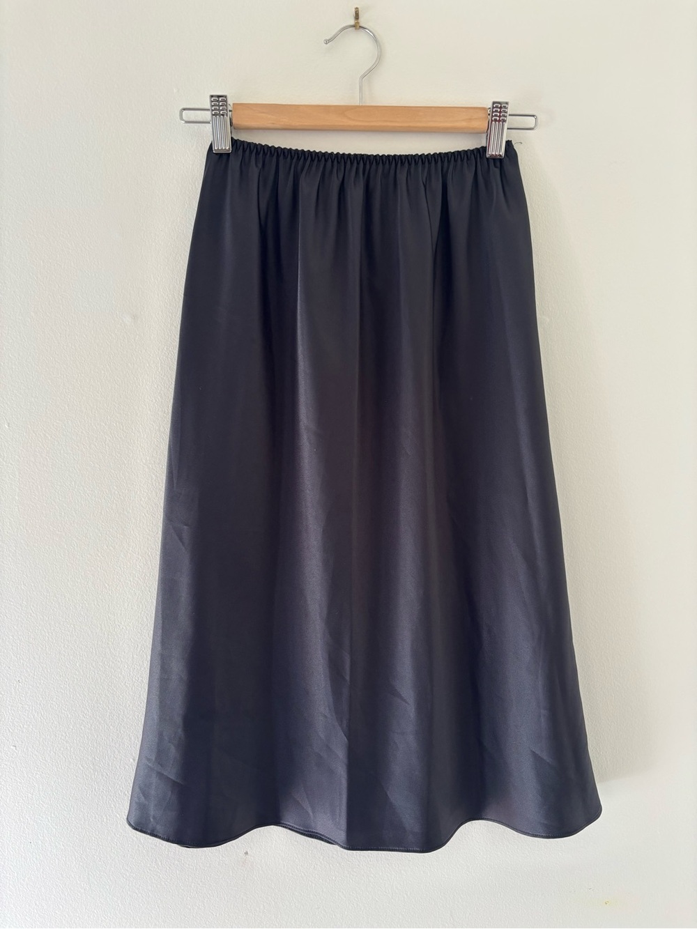 Women’s Black Satin Slip Skirt with Elastic Waist